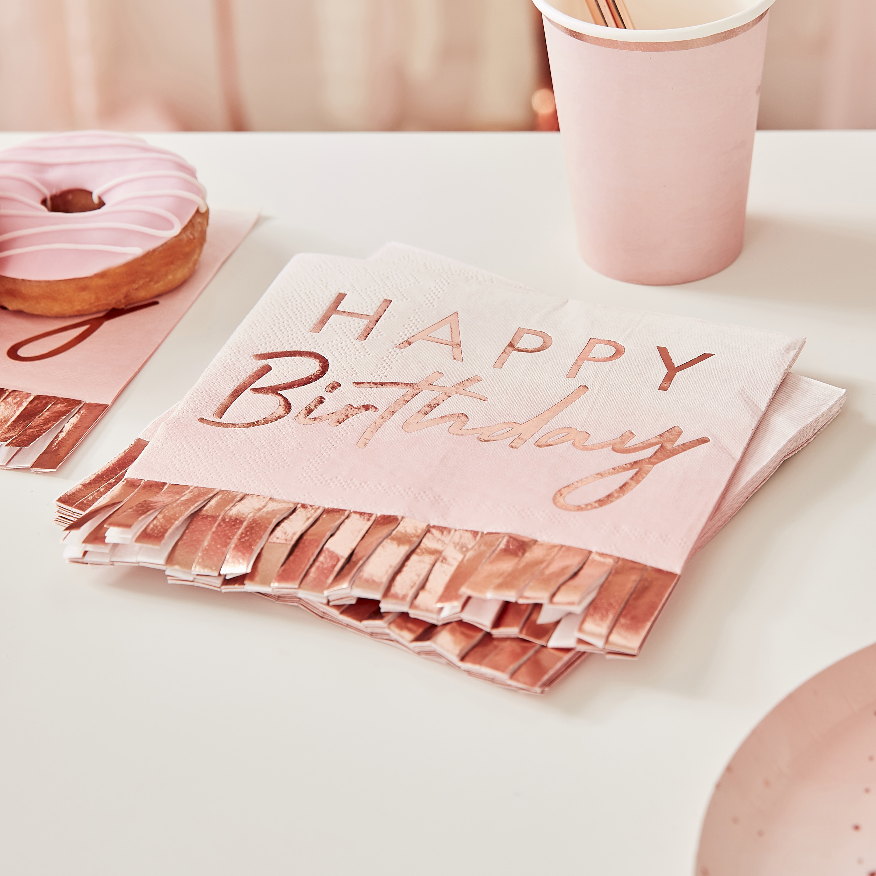 Rose Gold & Pink Ombre Fringe Paper Napkins Ginger Ray