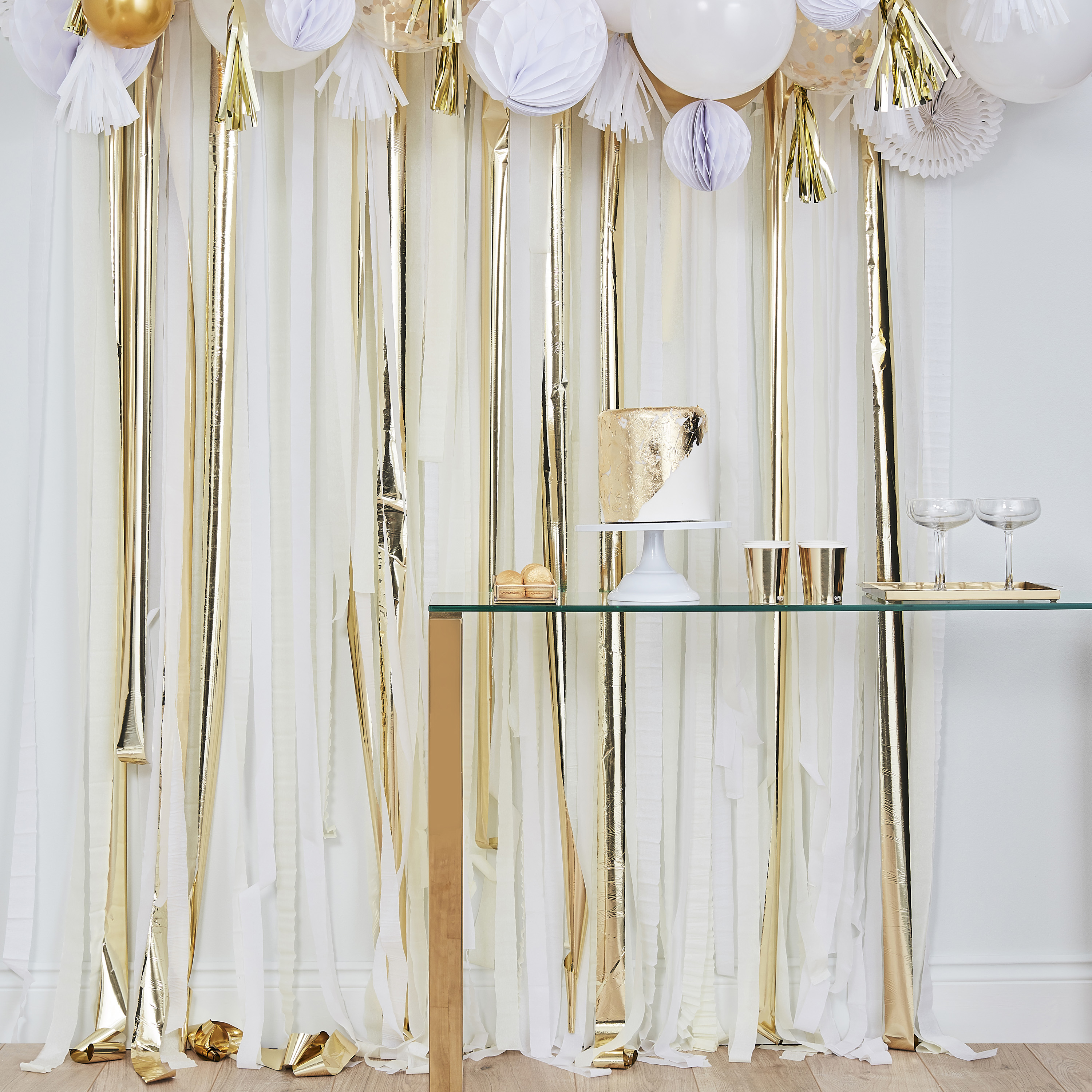 Gold Metallic Party Streamers Backdrop Ginger Ray