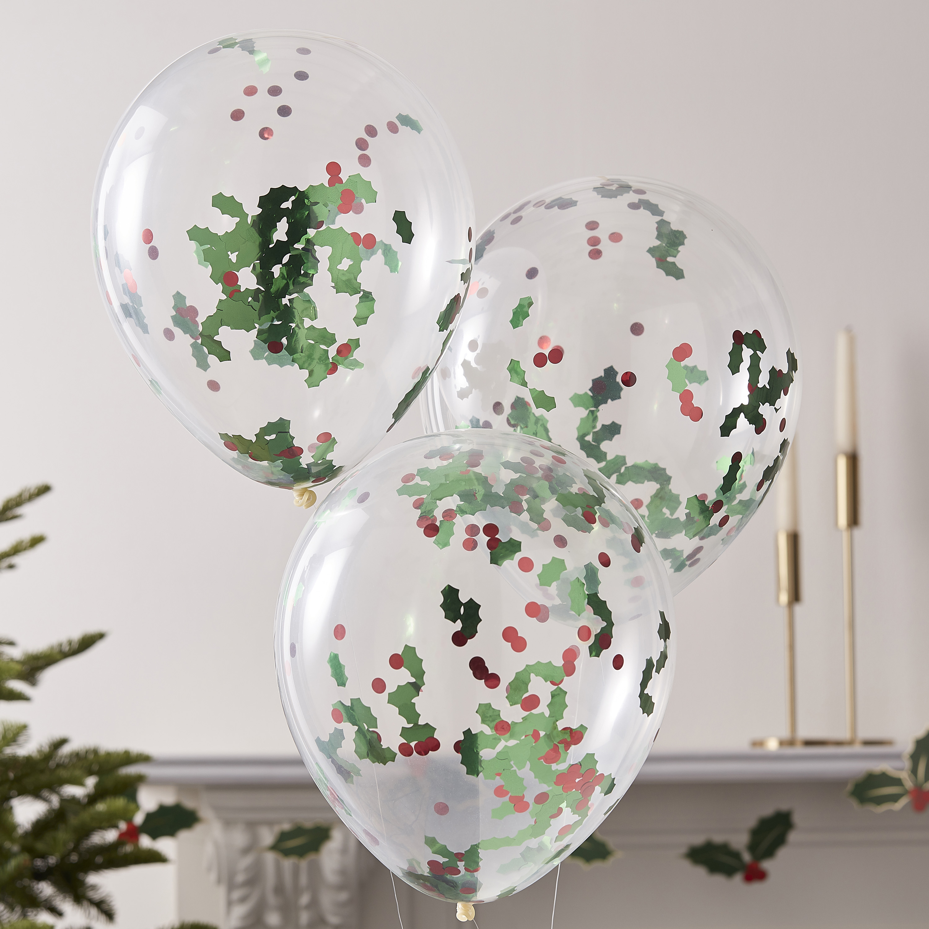 Christmas Holly And Berries Confetti Party Balloons Ginger Ray
