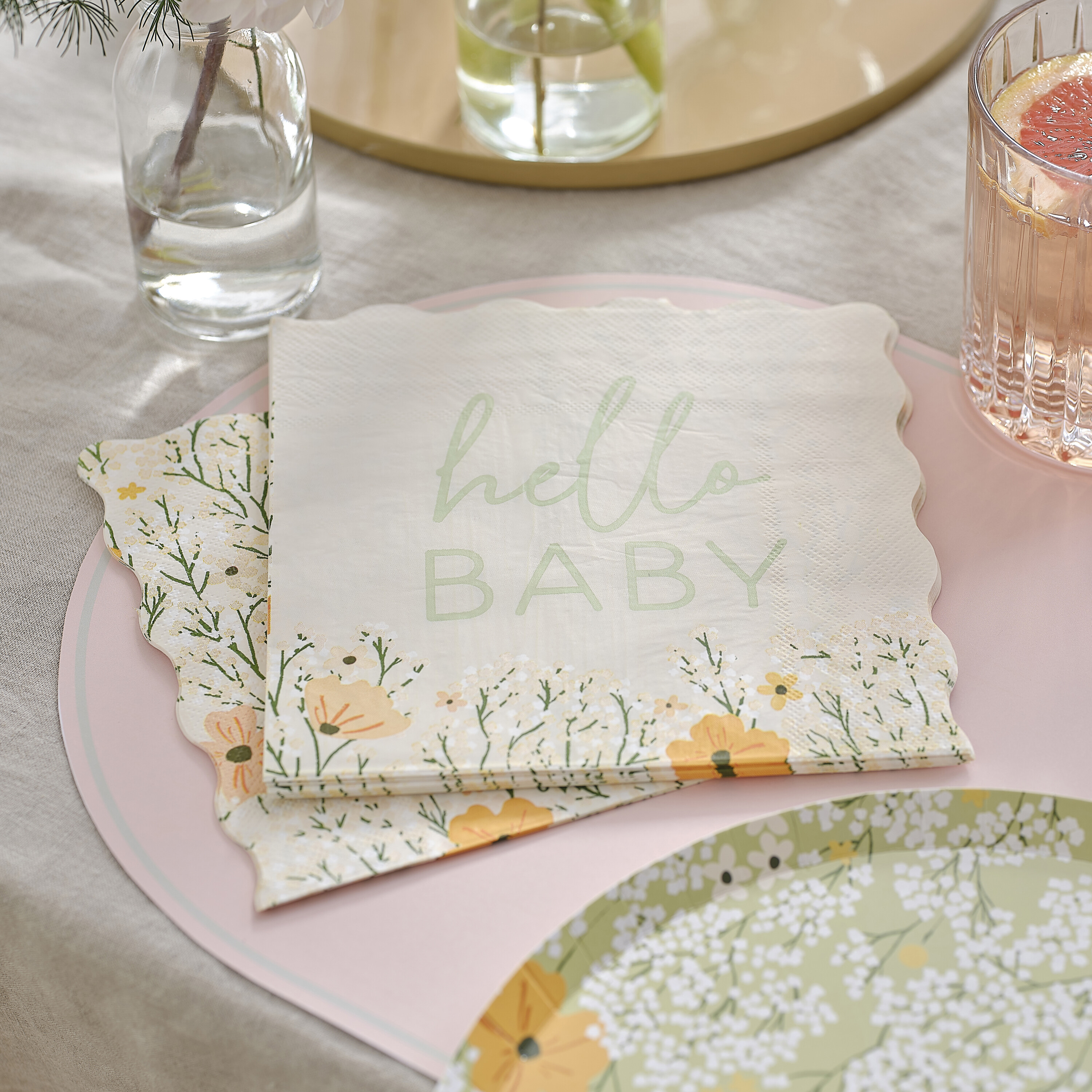 Hello Baby Floral Baby Shower Napkins Ginger Ray