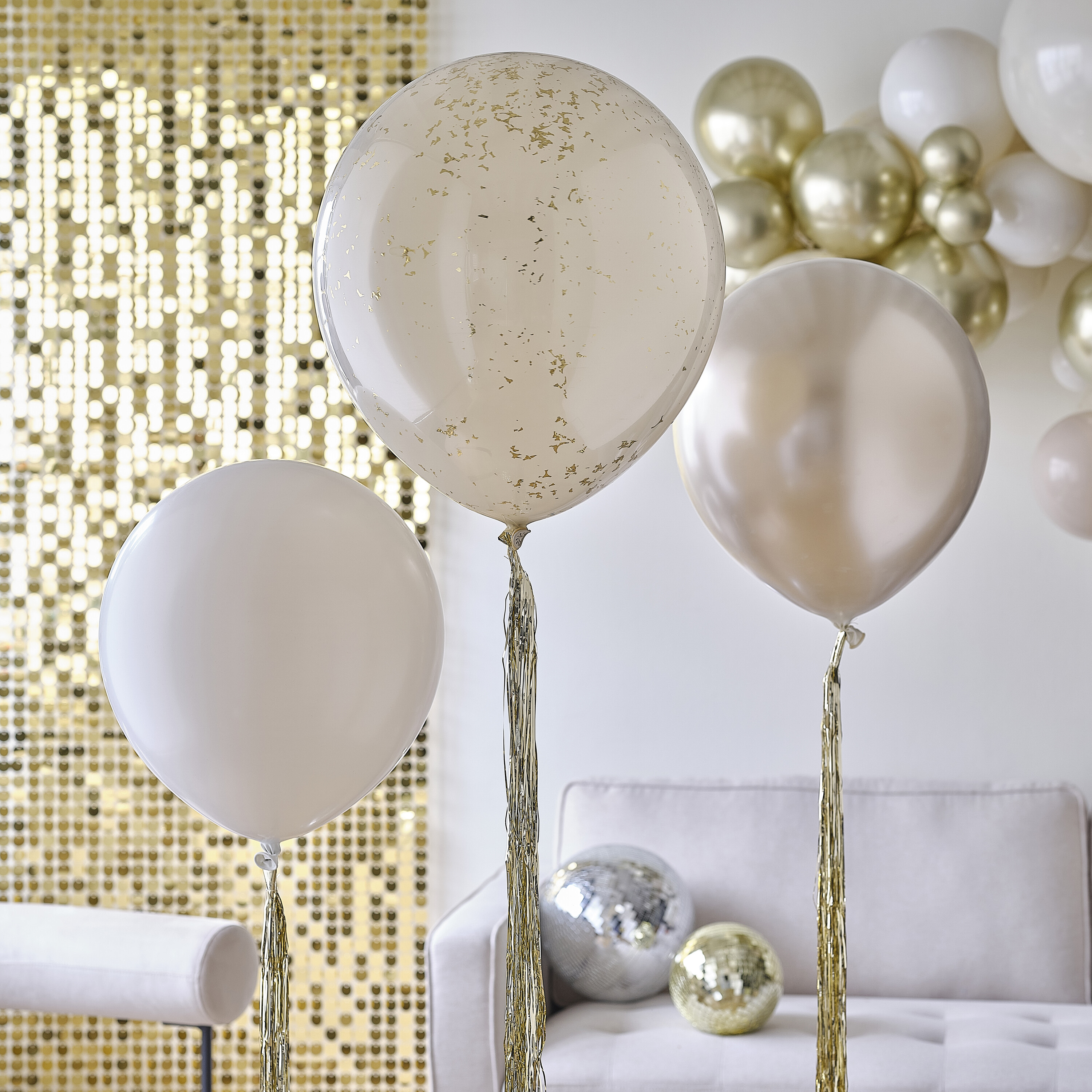 Neutral and Gold Balloons with Gold Tassel Tails Ginger Ray