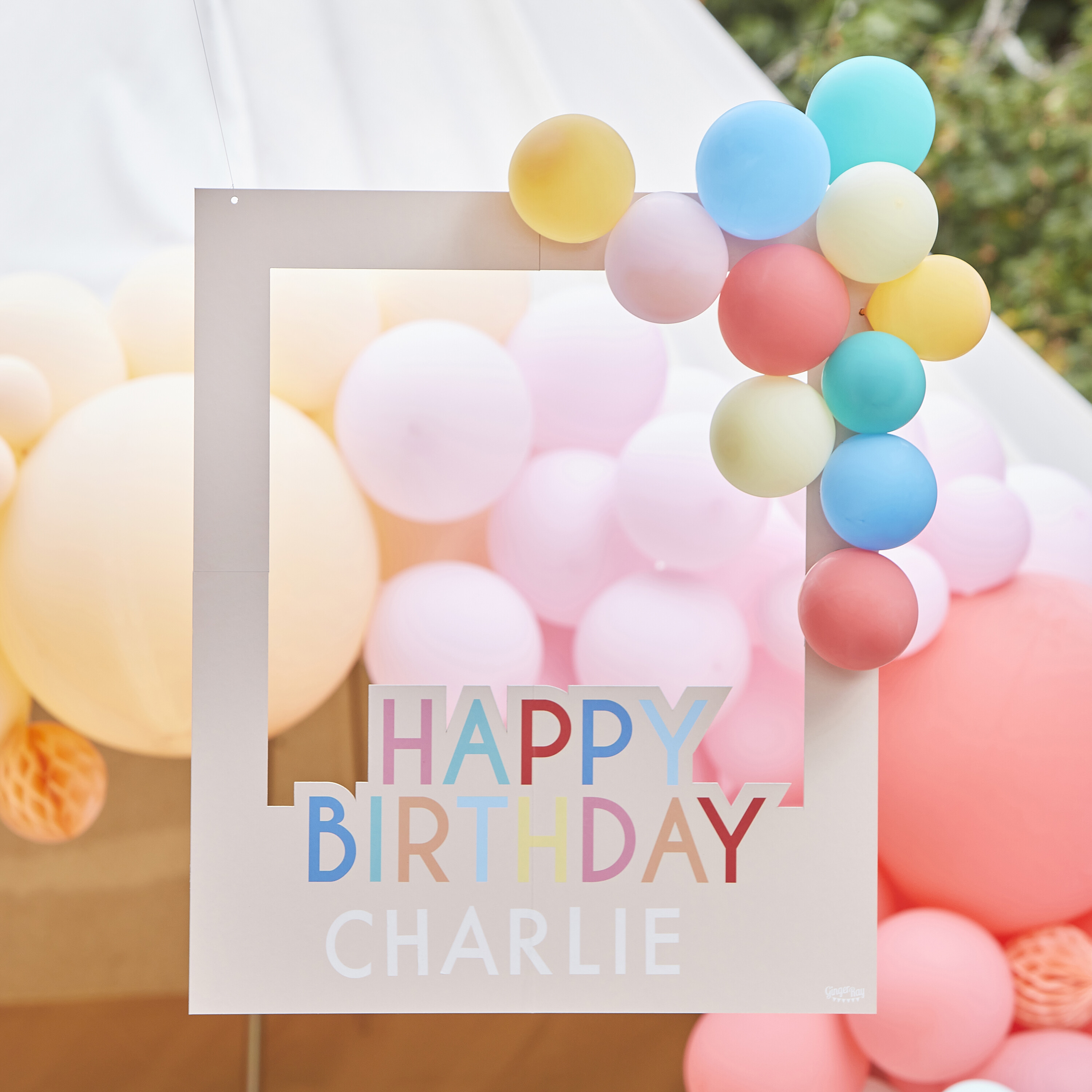 Customisable Multicoloured Happy Birthday Photo Booth Frame with