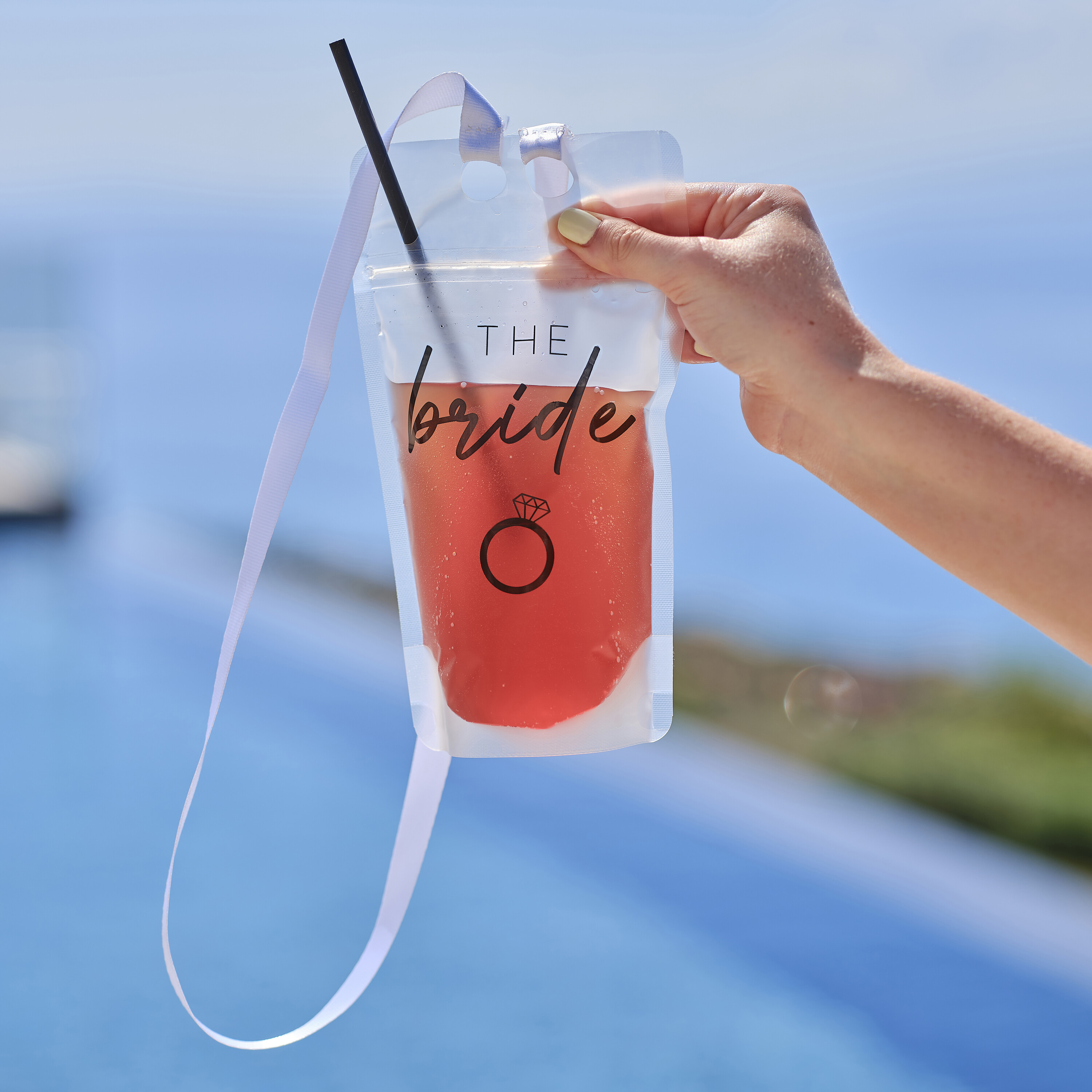 The Bride Hen Party Drink Pouch with Straw and Lanyard Ginger Ray